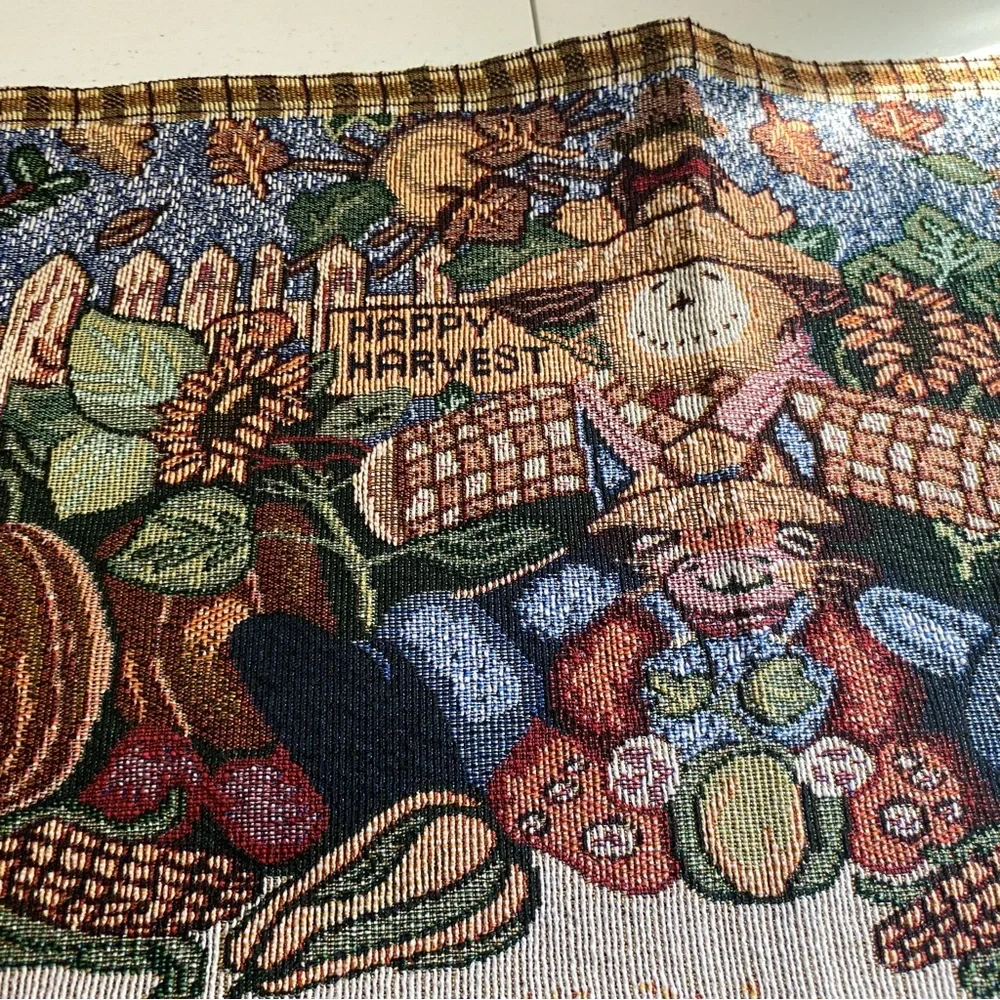 Happy Harvest table runner 70 " -73" vintage pumpkin scarecrow fall Thanksgiving - Picture 3 of 9